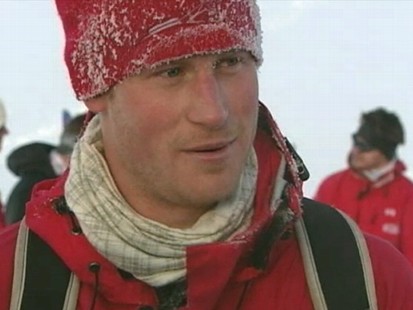 VIDEO: Britains Prince Harry treks to the North Pole before his brothers wedding.