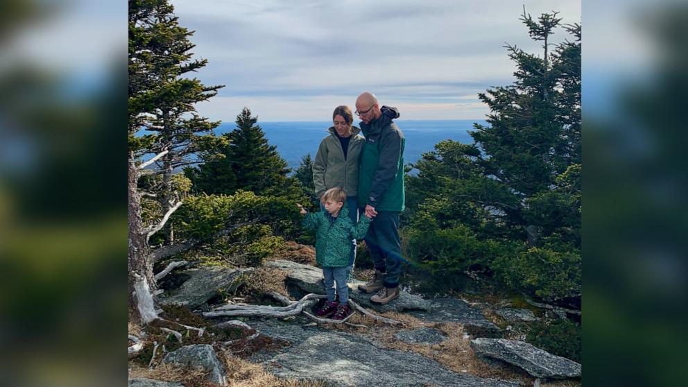 PHOTO: Deborah and Lee Dorbert are joined by their eldest son as they spread the ashes of their youngest son, Milo, in North Carolina.