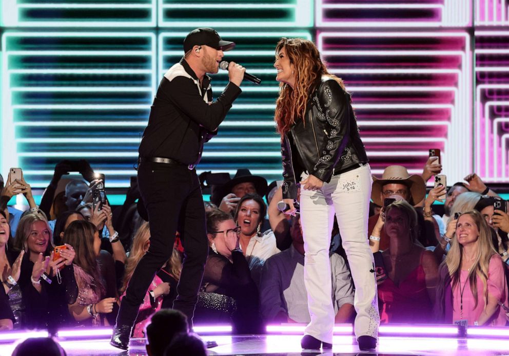 PHOTO: Cole Swindell and Jo Dee Messina perform during the 58th Academy Of Country Music Awards, May 11, 2023 in Frisco, Texas.