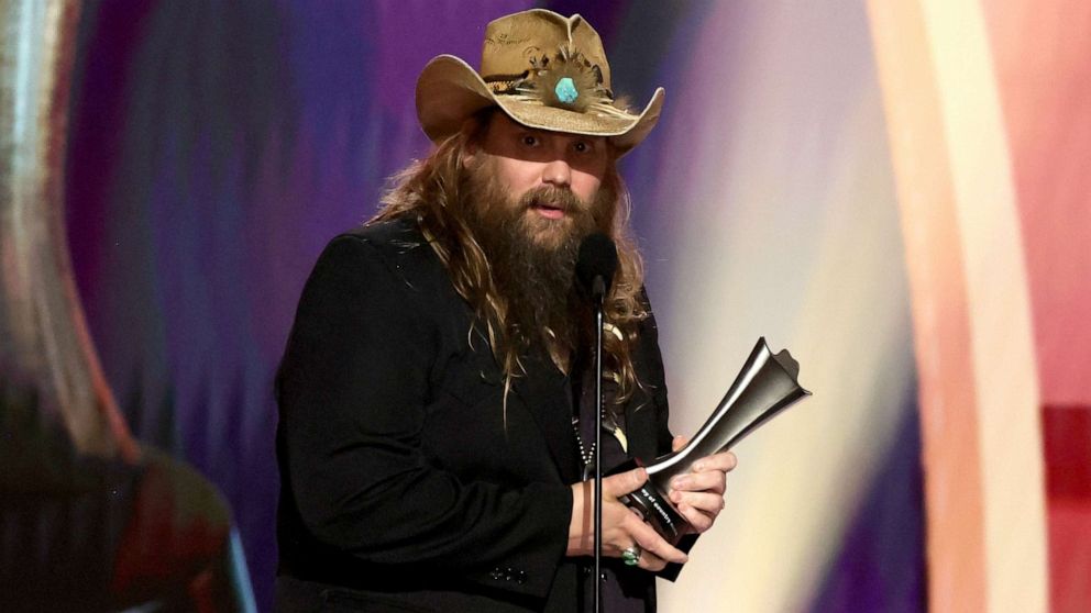 PHOTO: Chris Stapleton accepts the Entertainer of the Year award during the 58th Academy Of Country Music Awards, May 11, 2023 in Frisco, Texas.