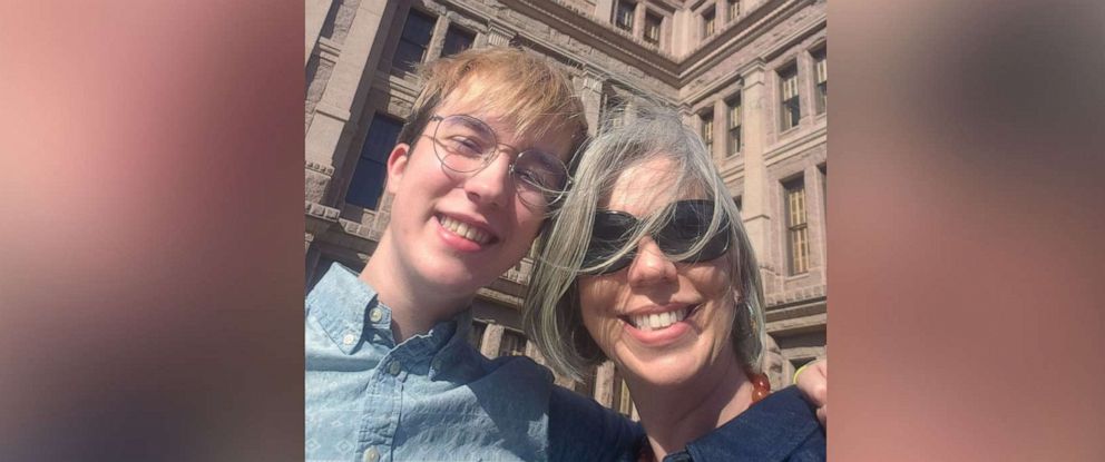PHOTO: Adair Apple, of Corpus Christi, Texas, poses with her son, Charlie, after testifying at the Texas State Capitol in March 2021.