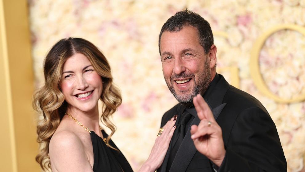 PHOTO: Jackie Sandler and Adam Sandler attend the 82nd Annual Golden Globe Awards, Jan. 5, 2025, in Beverly Hills, Calif.