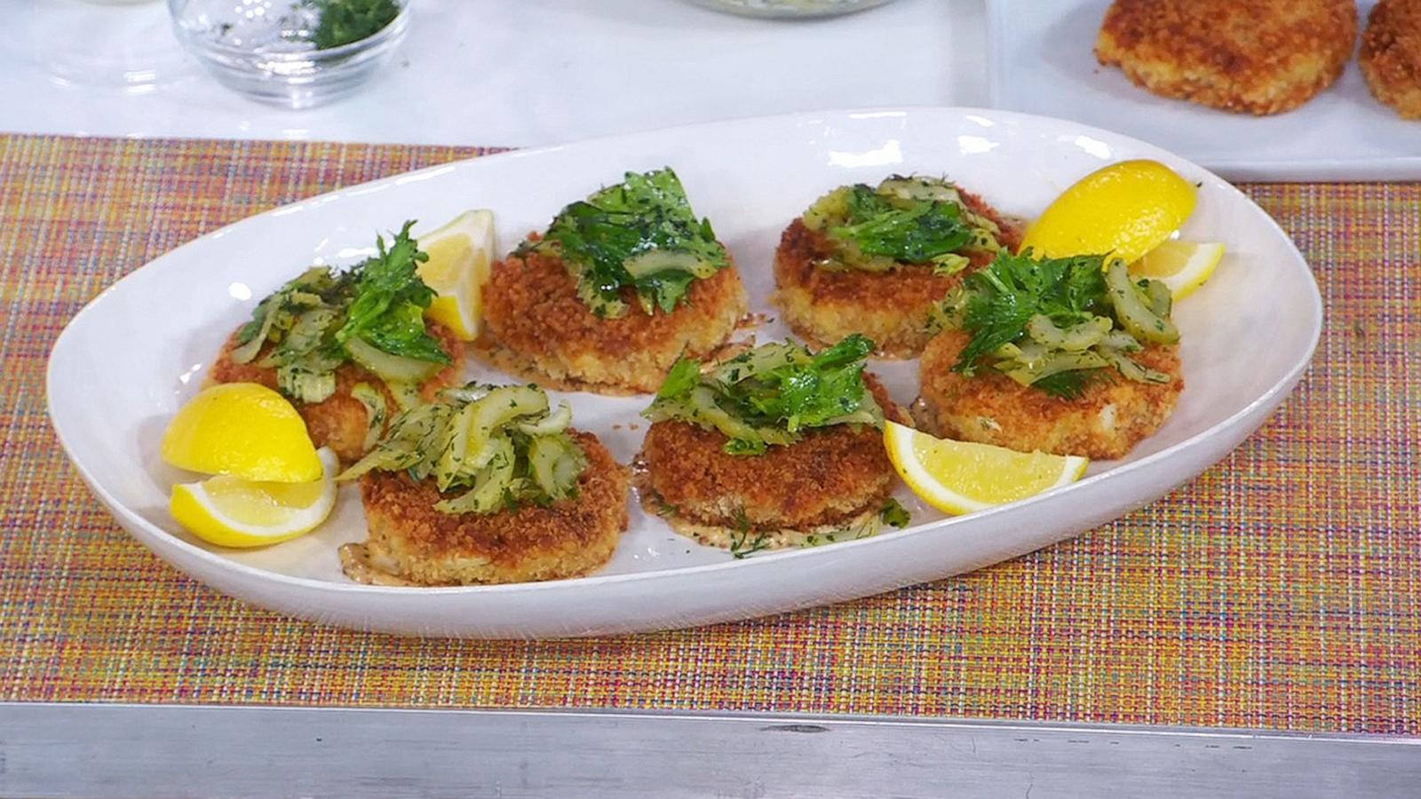 PHOTO: Chef Eric Adjepong drops by to cook up his Chesapeake crab cakes.