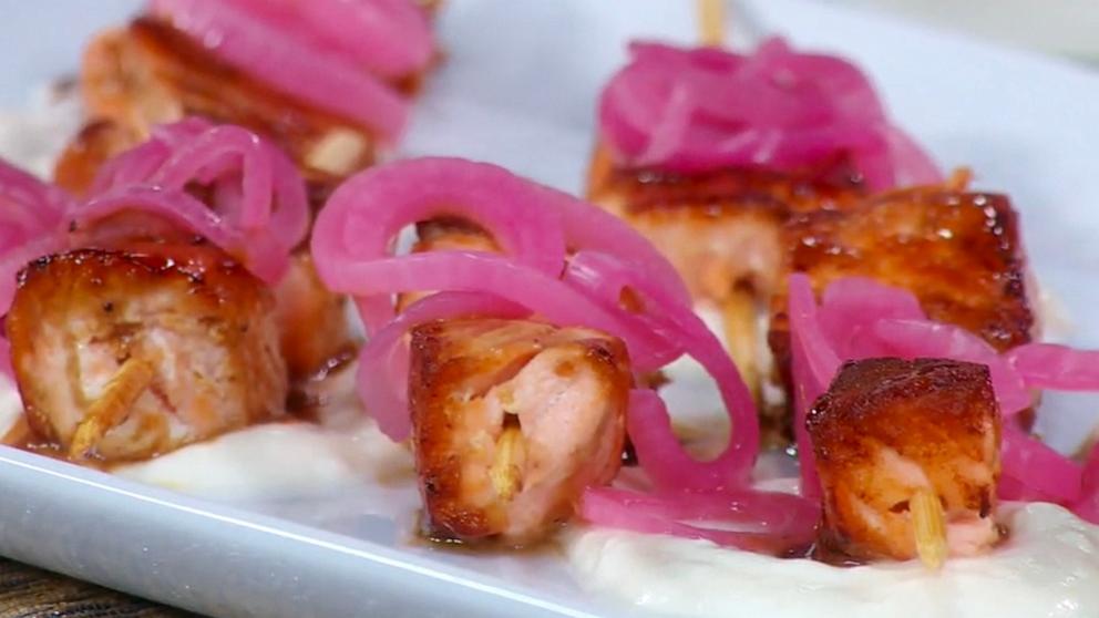 PHOTO: Chef Eric Adjepong drops by to cook up his salmon skewers and grilled pineapple.