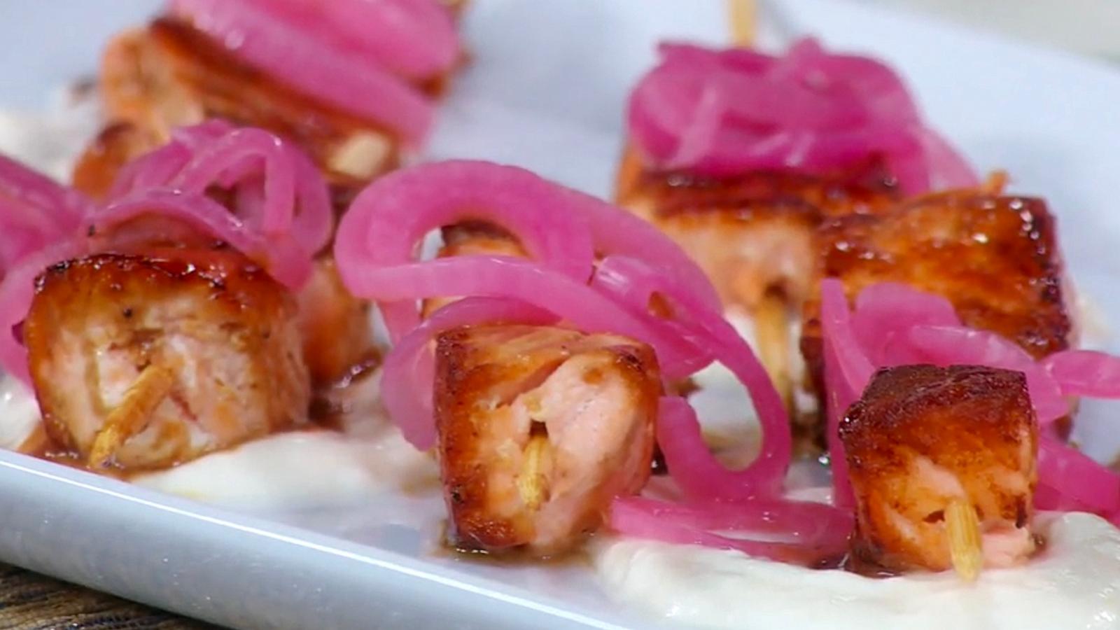 PHOTO: Chef Eric Adjepong drops by to cook up his salmon skewers and grilled pineapple.