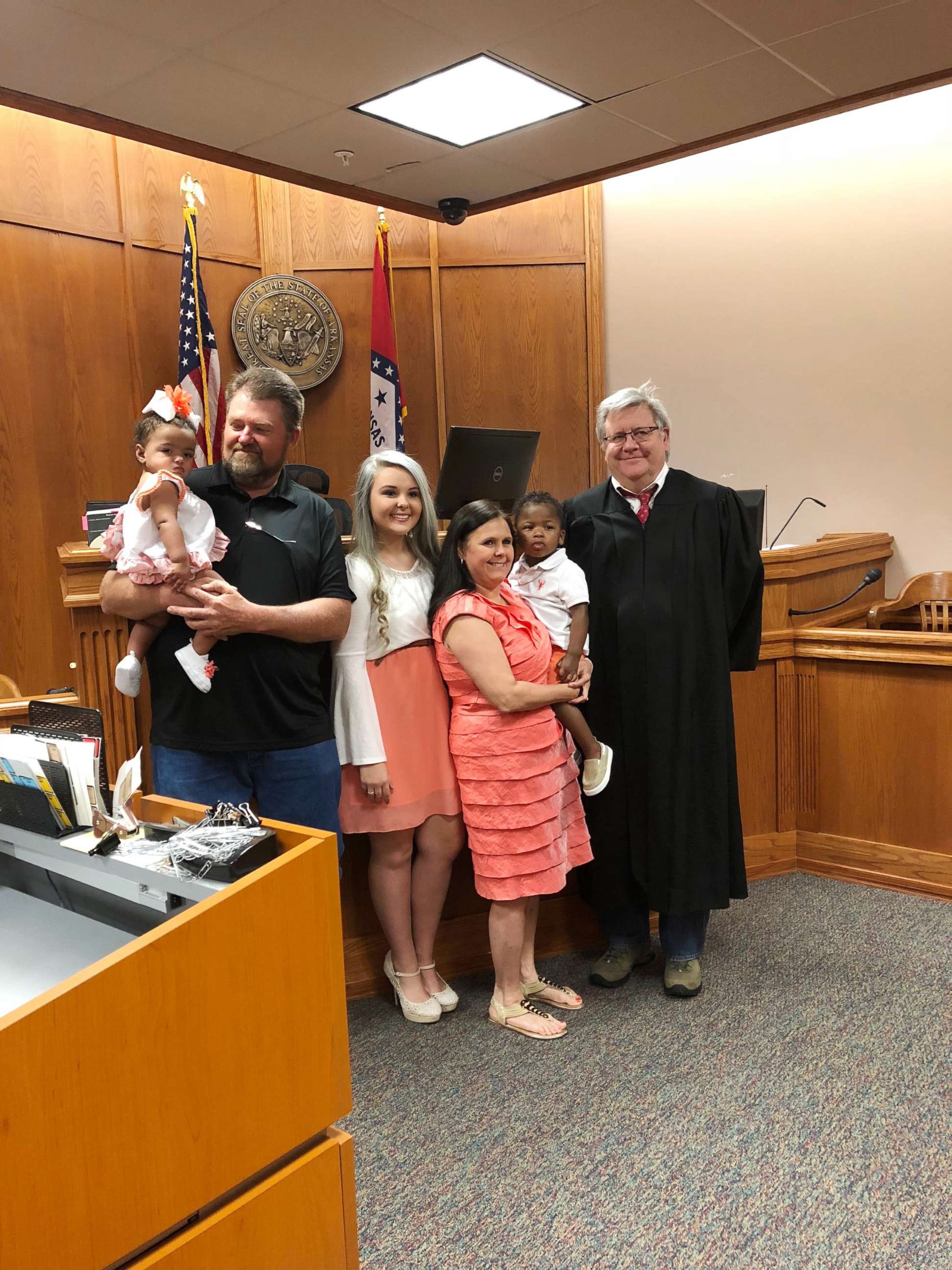 PHOTO: In April, Michael and Terri Hawthorn of Hot Springs, Arkansas, adopted two siblings Haizlee, 1, and Korgen, 3, months before adopting 7 additional siblings from anothe family.