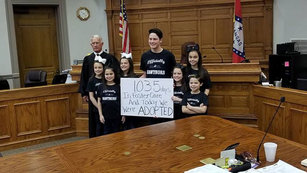 PHOTO: The Hawthorn family of Hot Springs, Arkansas, officially grew by 7 children with the adoption of Dawson, 15, Kyndal, 11, Lacey, 10, Layna, 10, Addiley, 9, Arria, 9 and Nixson, 8. 