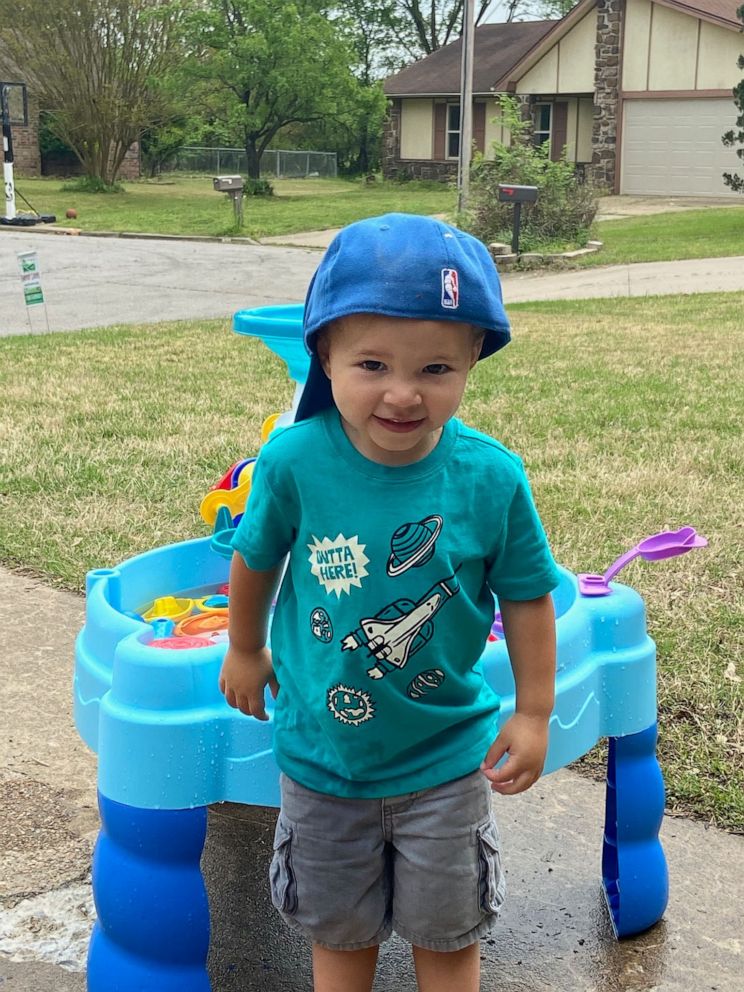 PHOTO: Kimberly and Todd Wieneke of Fort Smith, Arkansas, officially became parents to 2-year-old Jaden over the video chat app on April 16. The mom and dad of three had been fostering Jaden since May 2019.