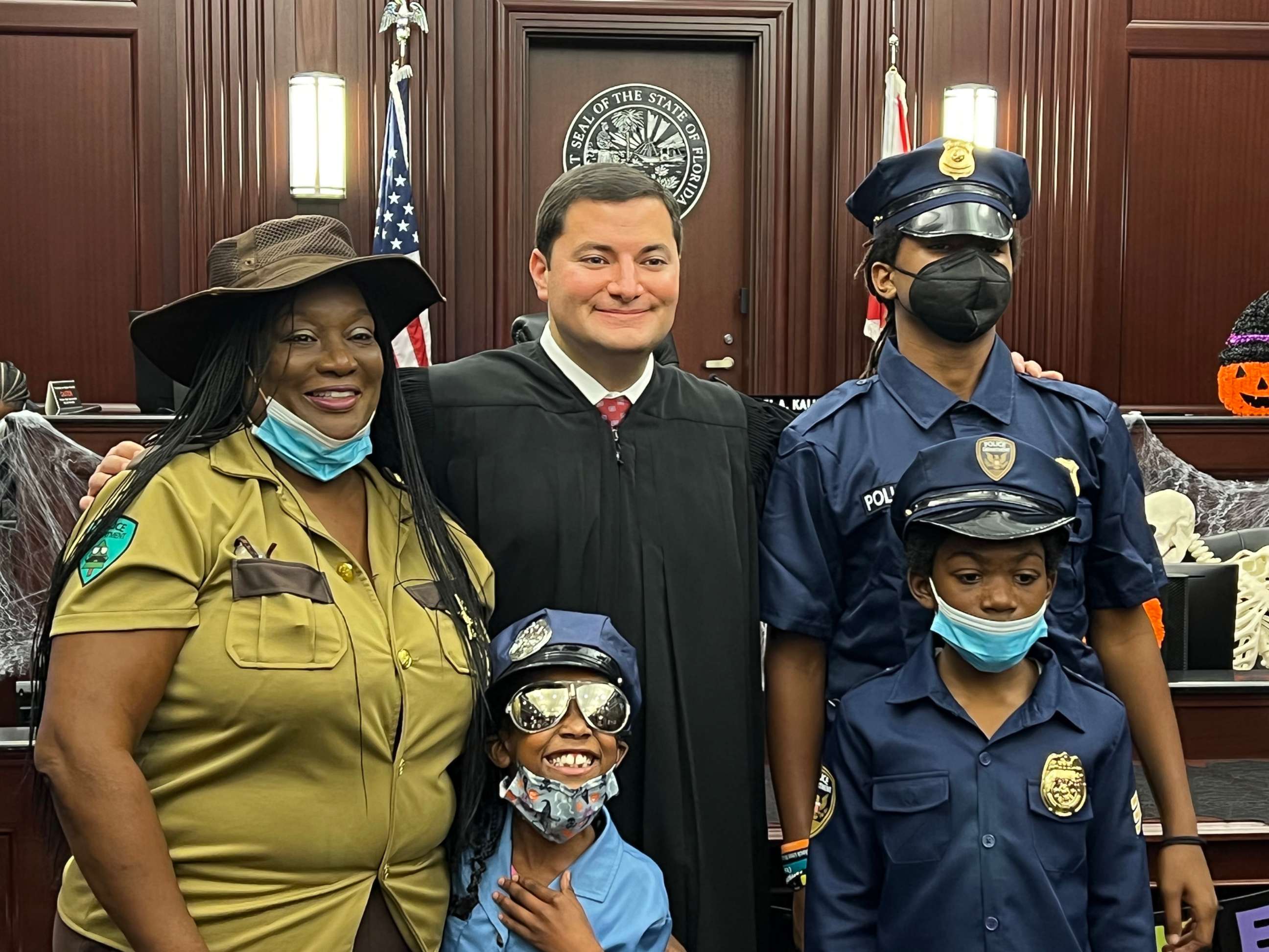 PHOTO: Shyla Sheppard poses with her adopted family and Judge Michael Kalil at the courthouse in Duval County, Florida, on Oct. 29, 2021
