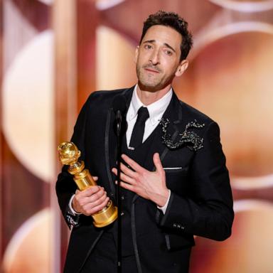 PHOTO: Adrien Brody accepts the award for Male Actor in a Motion Picture: Drama at the 82nd annual Golden Globe Awards at the Beverly Hilton on January 05, 2025 in Beverly Hills, California.