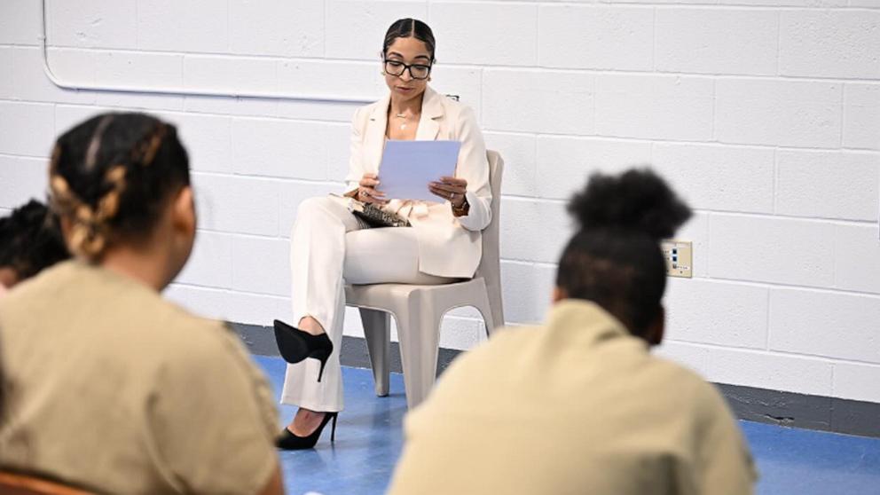 PHOTO: Afrika Owes posed for a photo on July 26 in front of the Rose M. Singer Center, a facility for incarcerated women on Rikers Island in New York City.