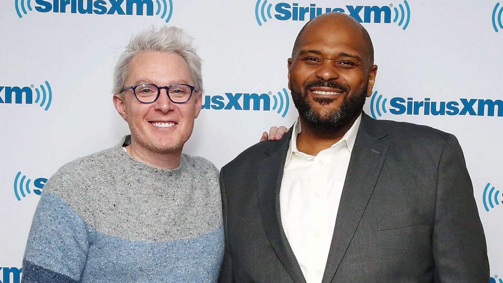 PHOTO: Clay Aiken, left, and Ruben Studdard visit the SiriusXM studios on Nov. 16, 2018 in New York City.