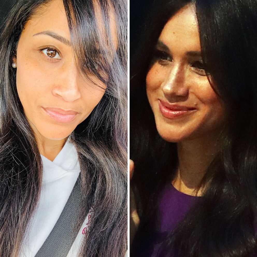 PHOTO: Akeisha Land of Missouri is pictured in an undated selfie, left, and Meghan Markle, Duchess of Sussex, attends an event in London, Oct. 22, 2019.