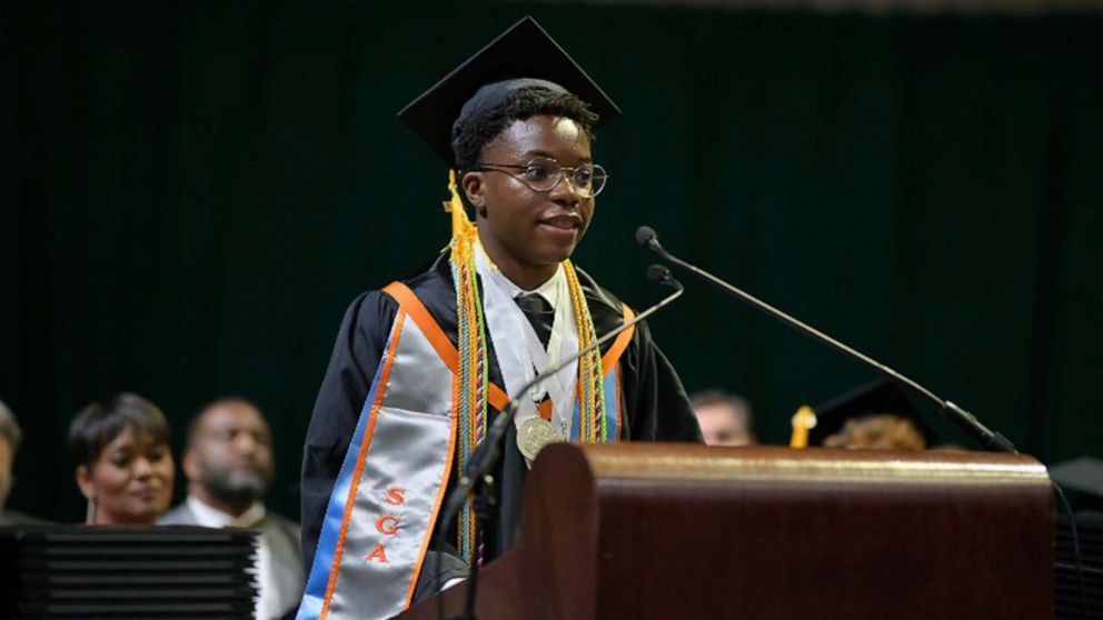 Rotimi Kukoyi, a high school senior from Hoover, Alabama, attends his graduation ceremony.