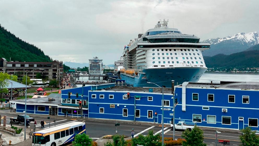 PHOTO: Cruise ships are docked on June 9, 2023, in downtown Juneau, Alaska.