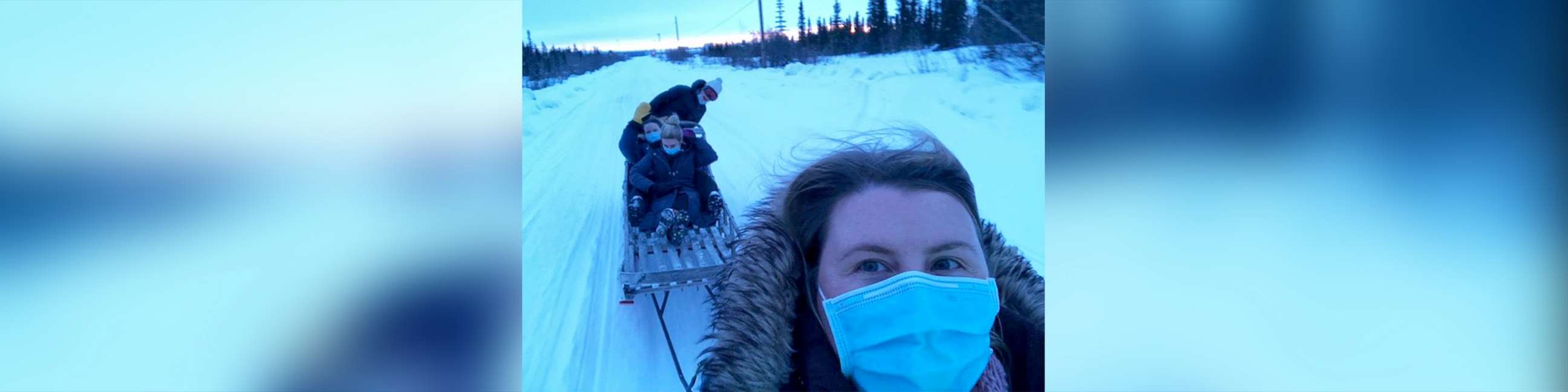 PHOTO: Dr. Katrine Bengaard and three fellow female healthcare workers deliver COVID-19 vaccines to people in rural Alaska.