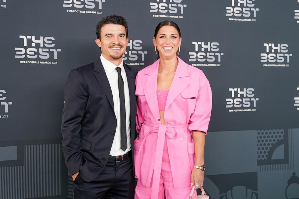 PHOTO: Alex Morgan and her husband Servando Carrasco on the green carpet during The Best FIFA Football Awards 2022 in Paris, Feb. 27, 2023.