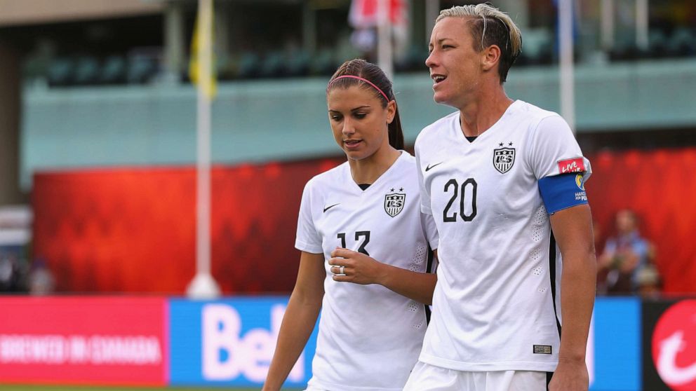 PHOTO:Alex Morgan and Abby Wambach during the FIFA Women's World Cup Canada 2015 match, June 22, 2015, in Edmonton, Canada.