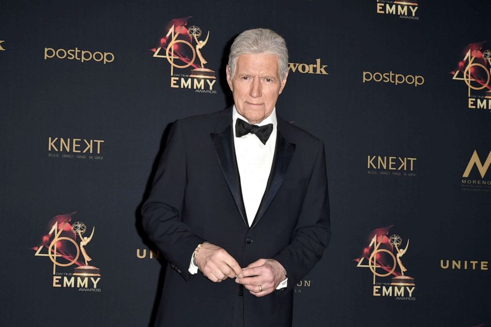 PHOTO: Alex Trebek, winner of the Outstanding Game Show Host award, poses at the 46th annual Daytime Emmy Awards at Pasadena Civic Center, May 5, 2019, in Pasadena, Calif.