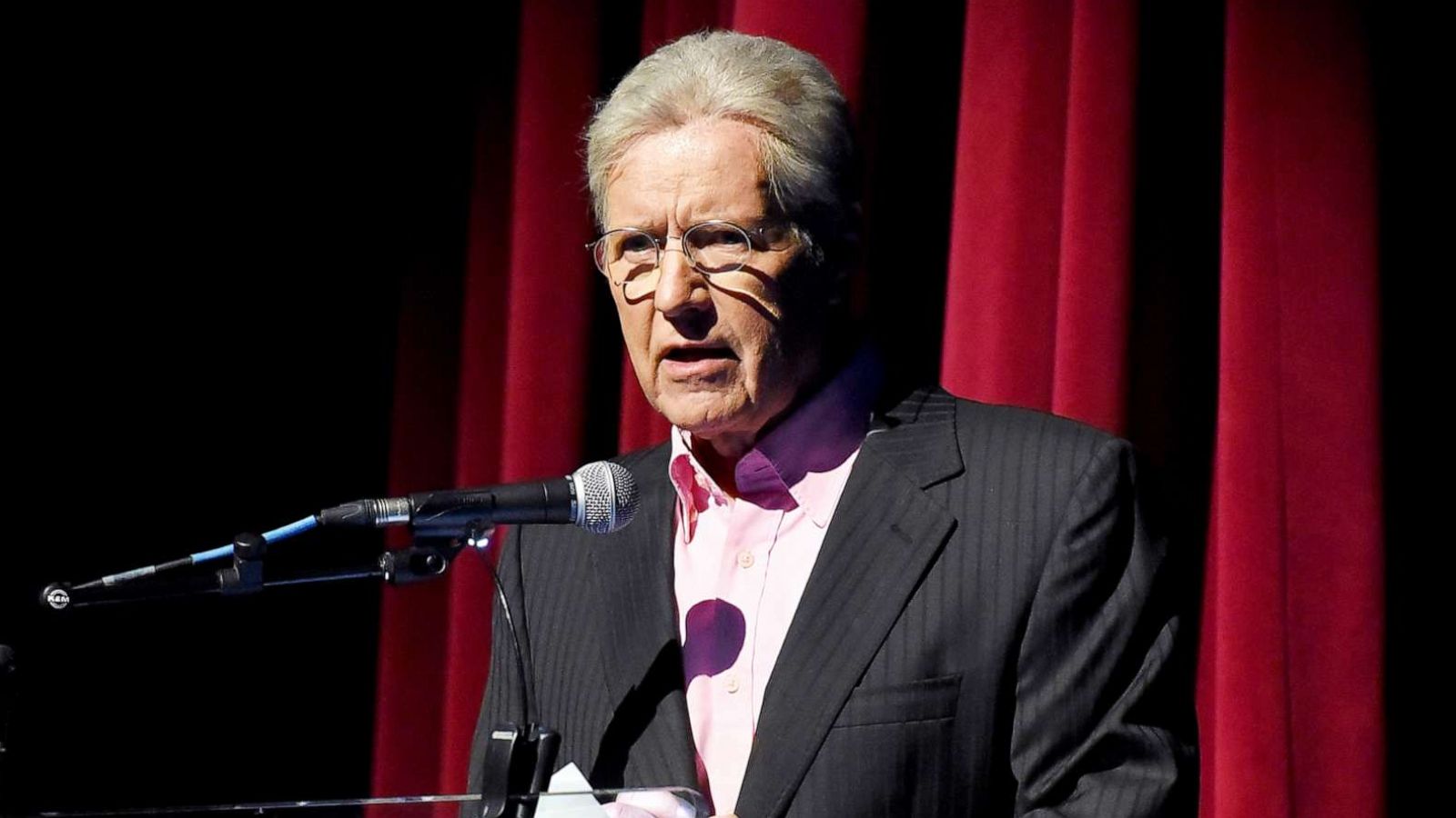 PHOTO: Alex Trebek speaks on April 13, 2019, in Hollywood, Calif.