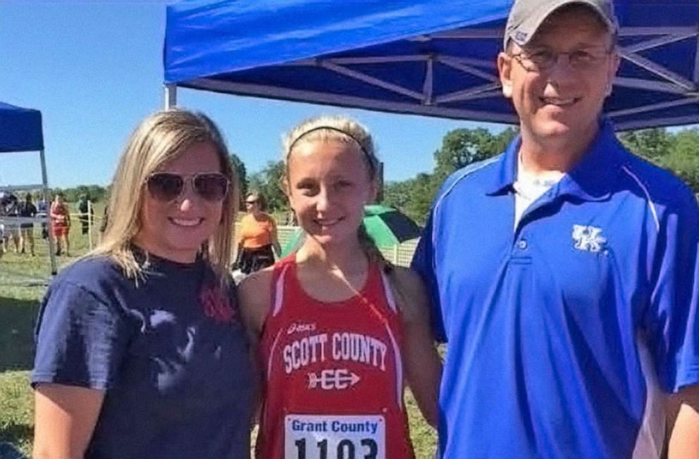 PHOTO: Alexandra Martin, center, is pictured with her parents at a track meet on Sept. 3, 2016.