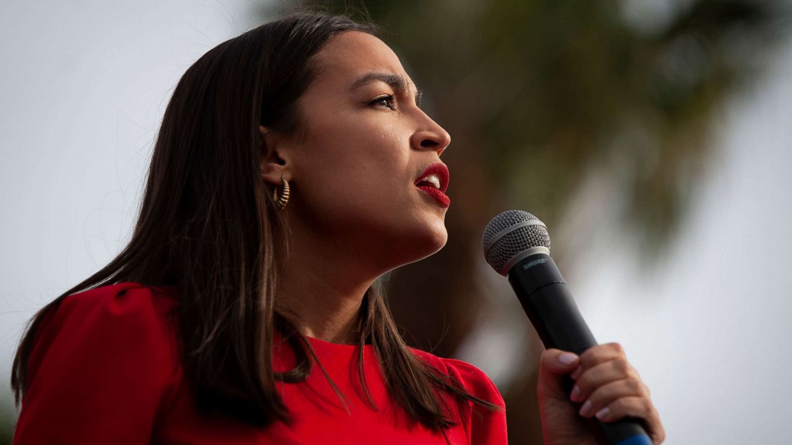 PHOTO: Congresswoman Alexandria Ocasio-Cortez gives a speech at a campaign rally for Senator Bernie Sanders in Venice, Calif., Dec. 19, 2019.