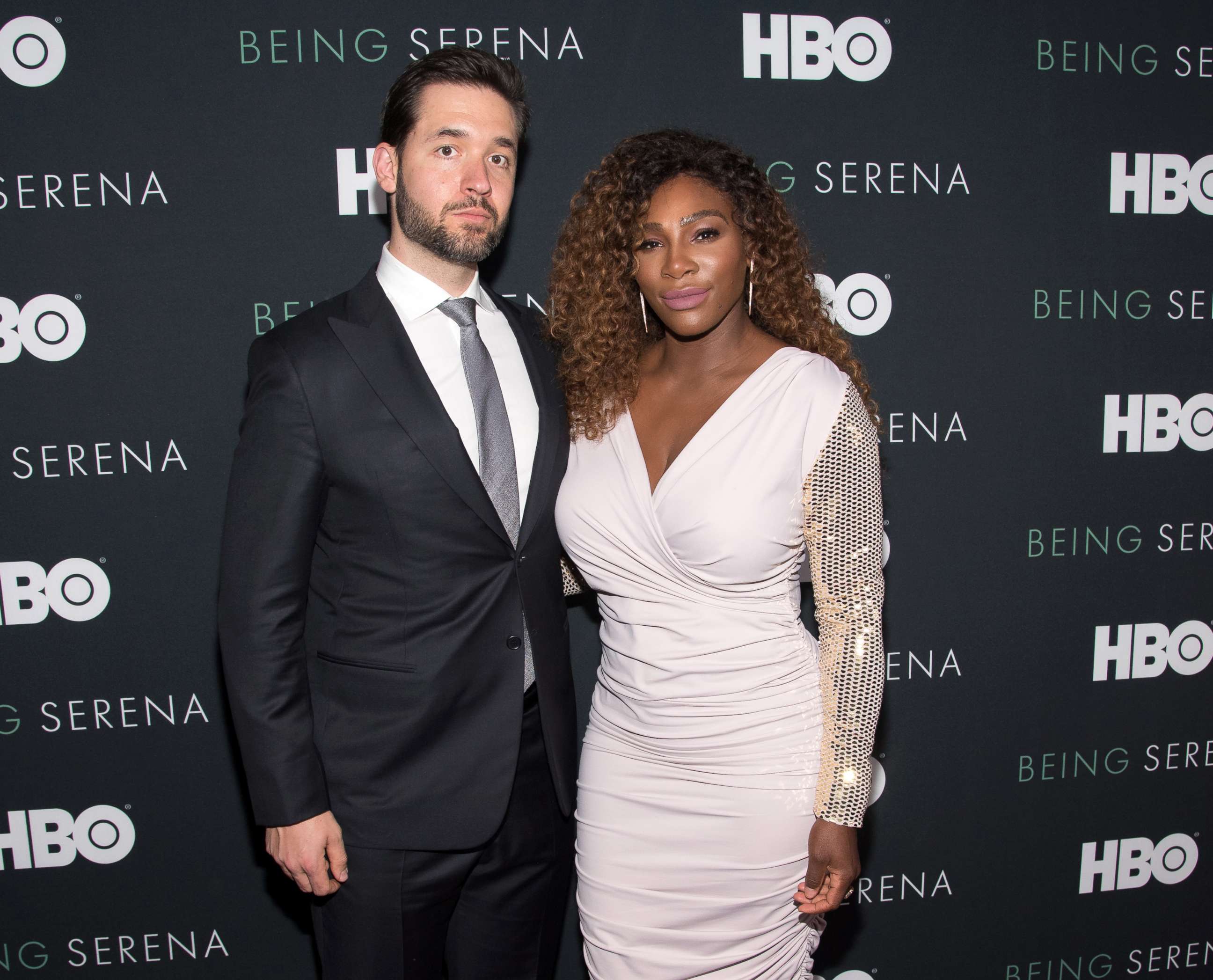 PHOTO: Serena Williams and husband Alexis Ohanian attend the "Being Serena" New York Premiere at Time Warner Center, April 25, 2018, in New York City.