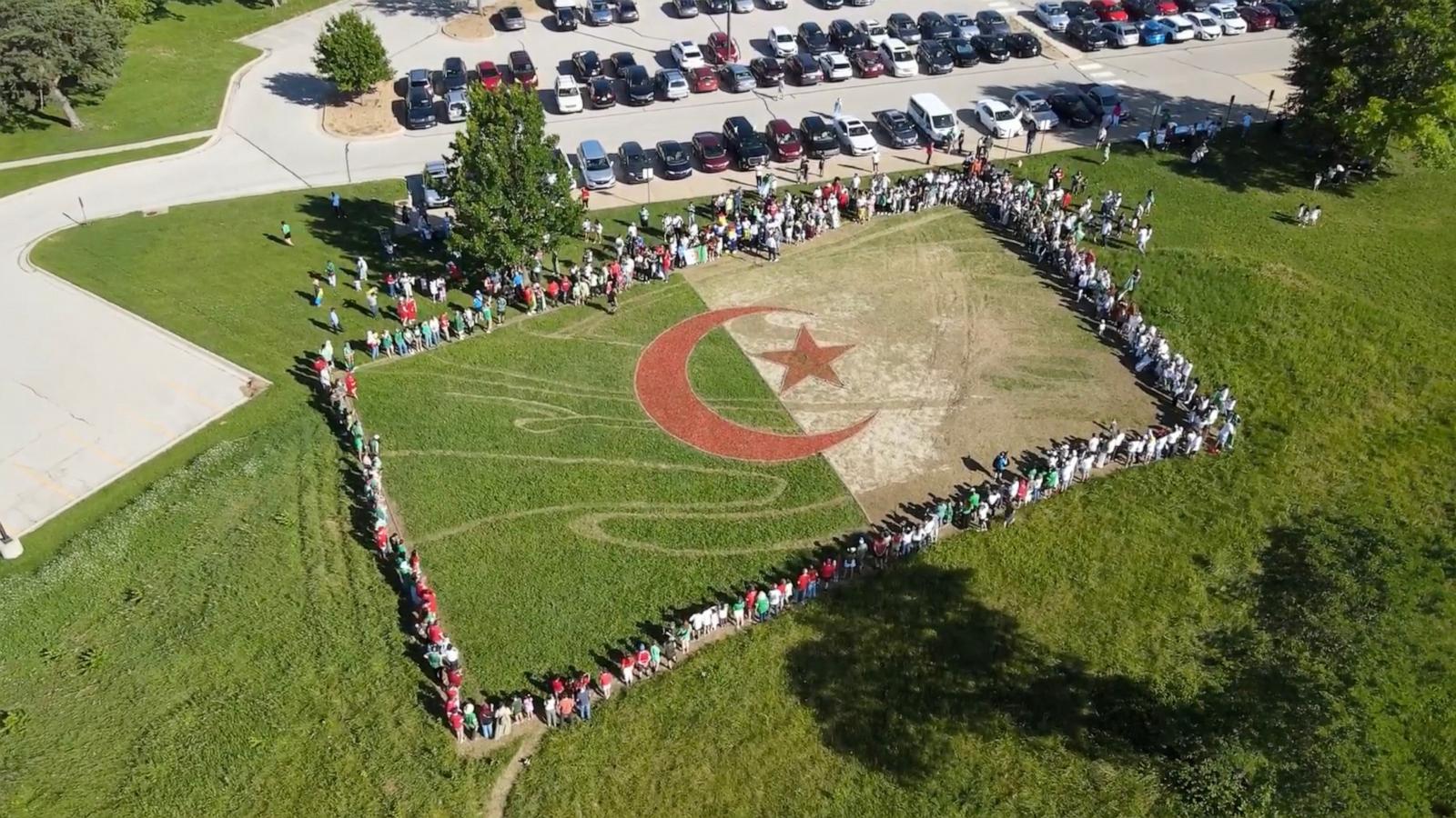 PHOTO: Artist Stan Herd created a giant Algerian flag on the grounds of the University of Kansas in honor of the Algerian team calling Lawrence, Kansas their home base during the 2026 FIFA World Cup.