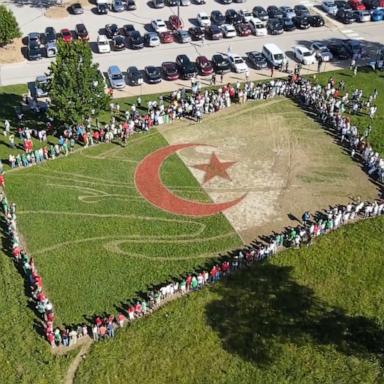 PHOTO: Artist Stan Herd created a giant Algerian flag on the grounds of the University of Kansas in honor of the Algerian team calling Lawrence, Kansas their home base during the 2026 FIFA World Cup.