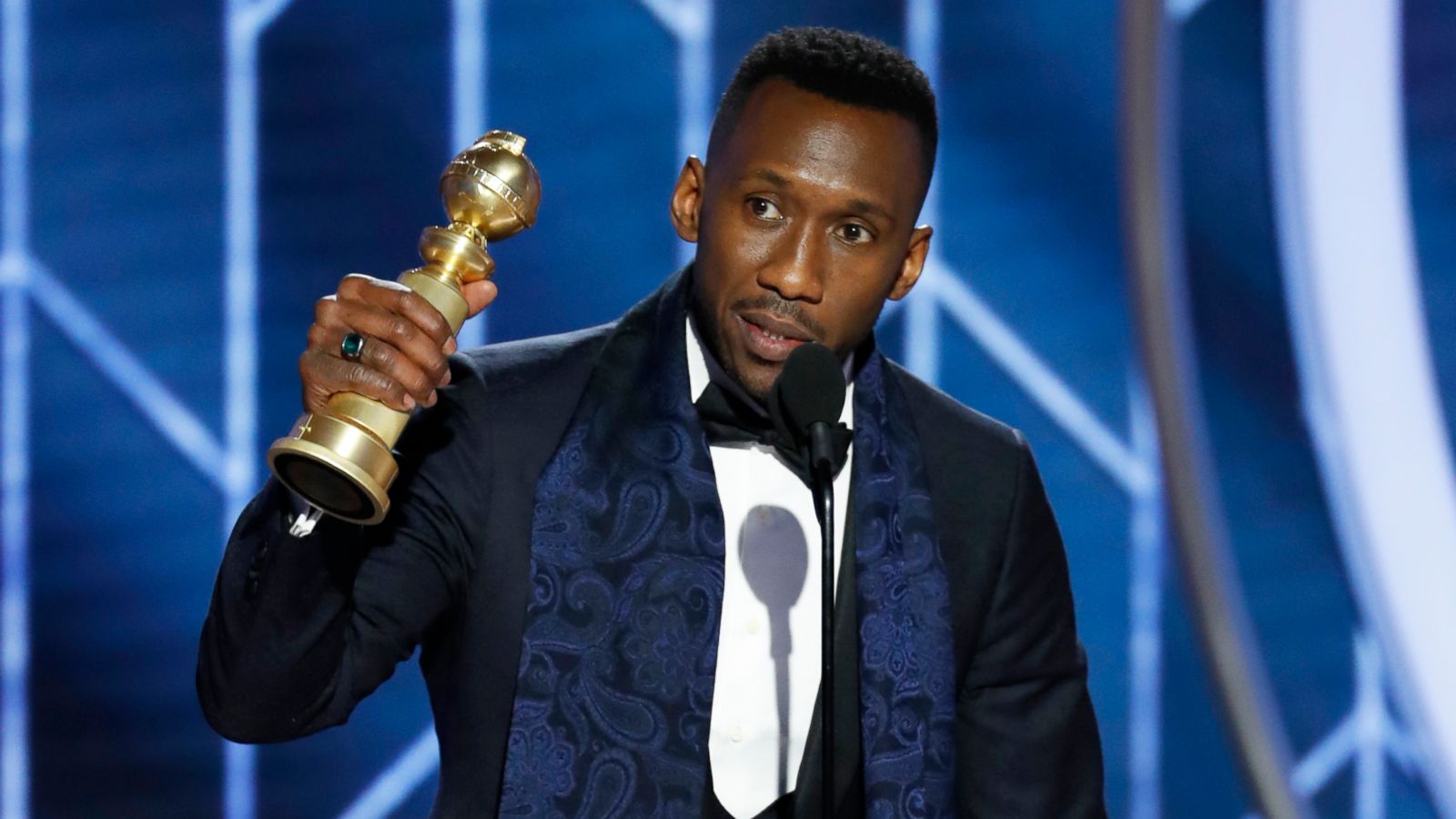 PHOTO: Mahershala Ali accepting the award for best supporting actor in a motion picture for his role in "Green Book" during the 76th Annual Golden Globe Awards at the Beverly Hilton Hotel, Jan. 6, 2019, in Beverly Hills, Calif.