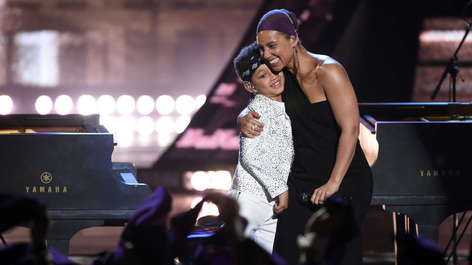 PHOTO: Alicia Keys performs on stage with son Egypt at the 2019 iHeartRadio Music Awards at the Microsoft Theater on March 14, 2019 in Los Angeles.