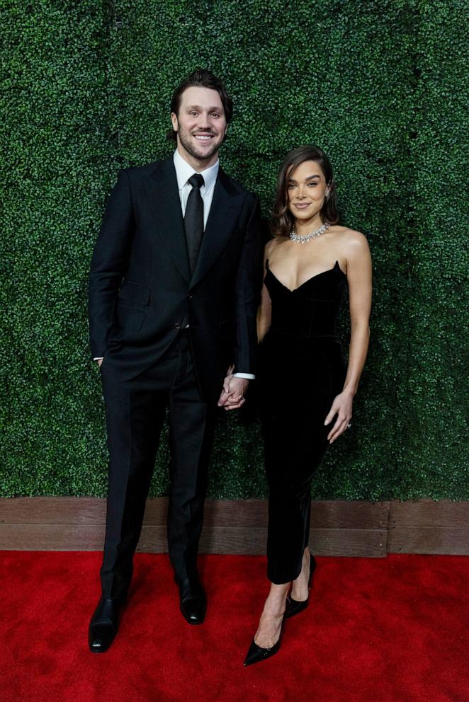 PHOTO: Josh Allen and Hailee Steinfeld pose for a photo on the red carpet the 14th Annual NFL Honors at Saenger Theatre on Feb. 6, 2025 in New Orleans.