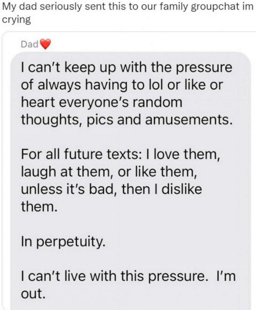 PHOTO: Allison D'Orazio shared on Twitter a text message from her dad Dr. Thomas D'Orazio to their family text chain.