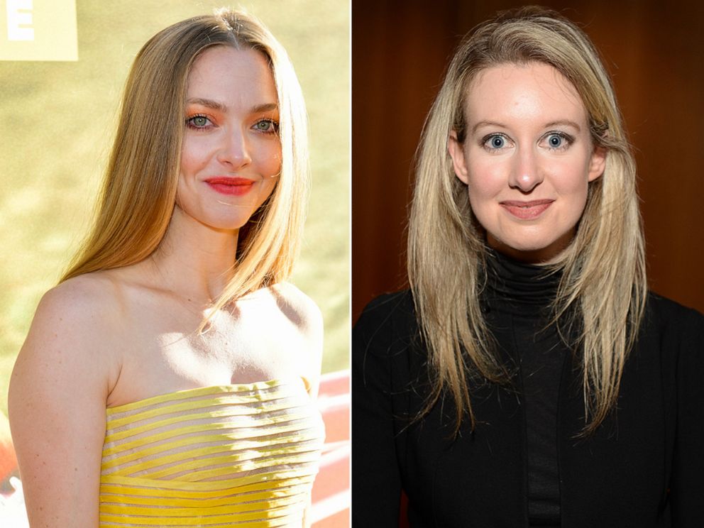 PHOTO: Amanda Seyfried attends the premiere of 20th Century Fox's "The Art of Racing in the Rain," Aug. 1, 2019, in Los Angeles. Elizabeth Holmes attends the Vanity Fair New Establishment Summit cocktail party, Oct. 6, 2015, in San Francisco.