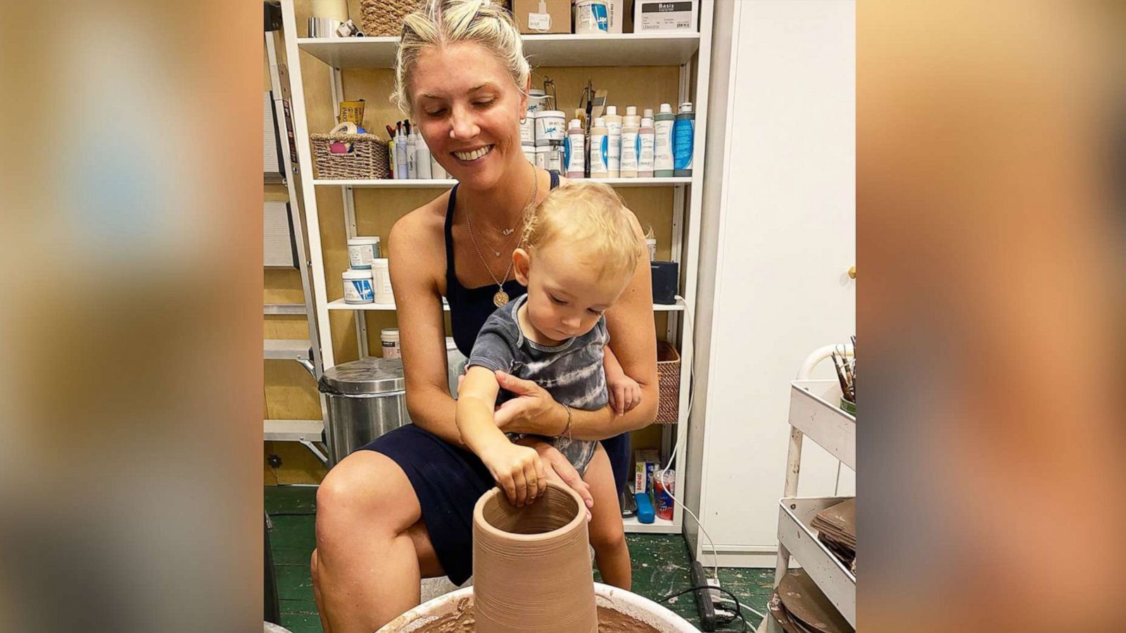 PHOTO: Amanada Kloots holds her son Elvis as they make pottery using the ashes of her husband Nick Cordero in an Instagram image posted on Sept. 22, 2020.