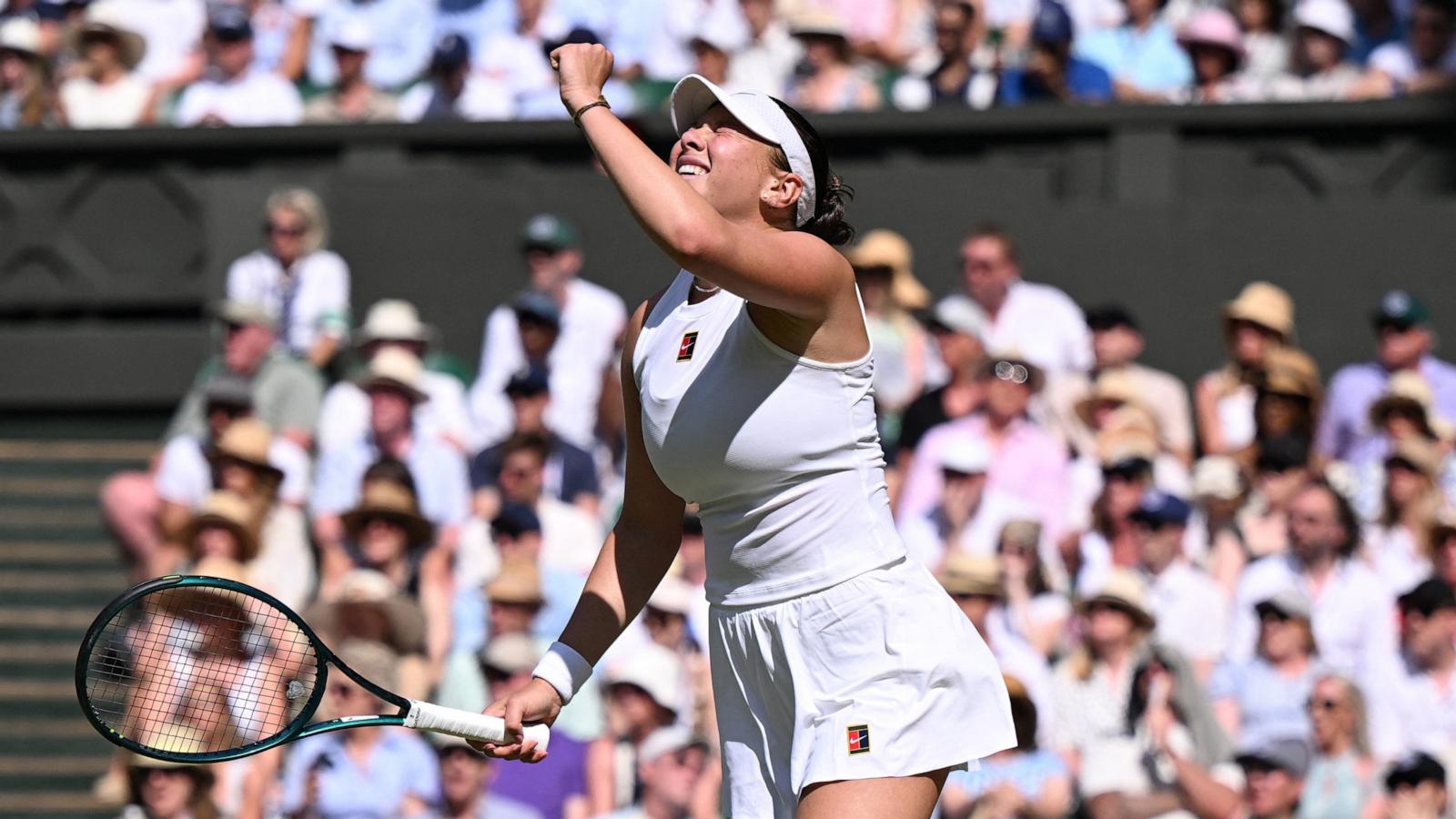 PHOTO: US player Amanda Anisimova celebrates after winning a point against Belarus's Aryna Sabalenka during their women's singles semi-final tennis match at the 2025 Wimbledon Championships in Wimbledon, southwest London, on July 10, 2025.