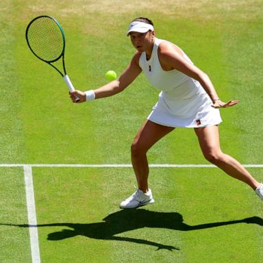 PHOTO: Amanda Anisimova of United States plays a forehand against Aryna Sabalenka during the Ladies' Singles semi-final on day eleven of The Championships Wimbledon 2025 at All England Lawn Tennis and Croquet Club, on July 10, 2025, in London.