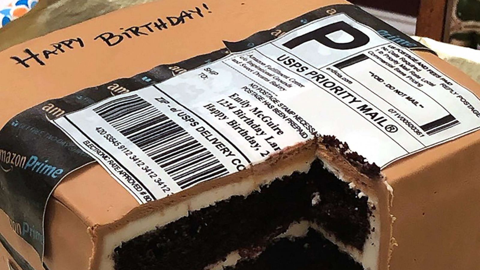 PHOTO: Emily McGuire of Sanford, N.C., said she's a proud Amazon Prime member and frequently shops on the site, so her husband had an Amazon cake made for her July 19 birthday.