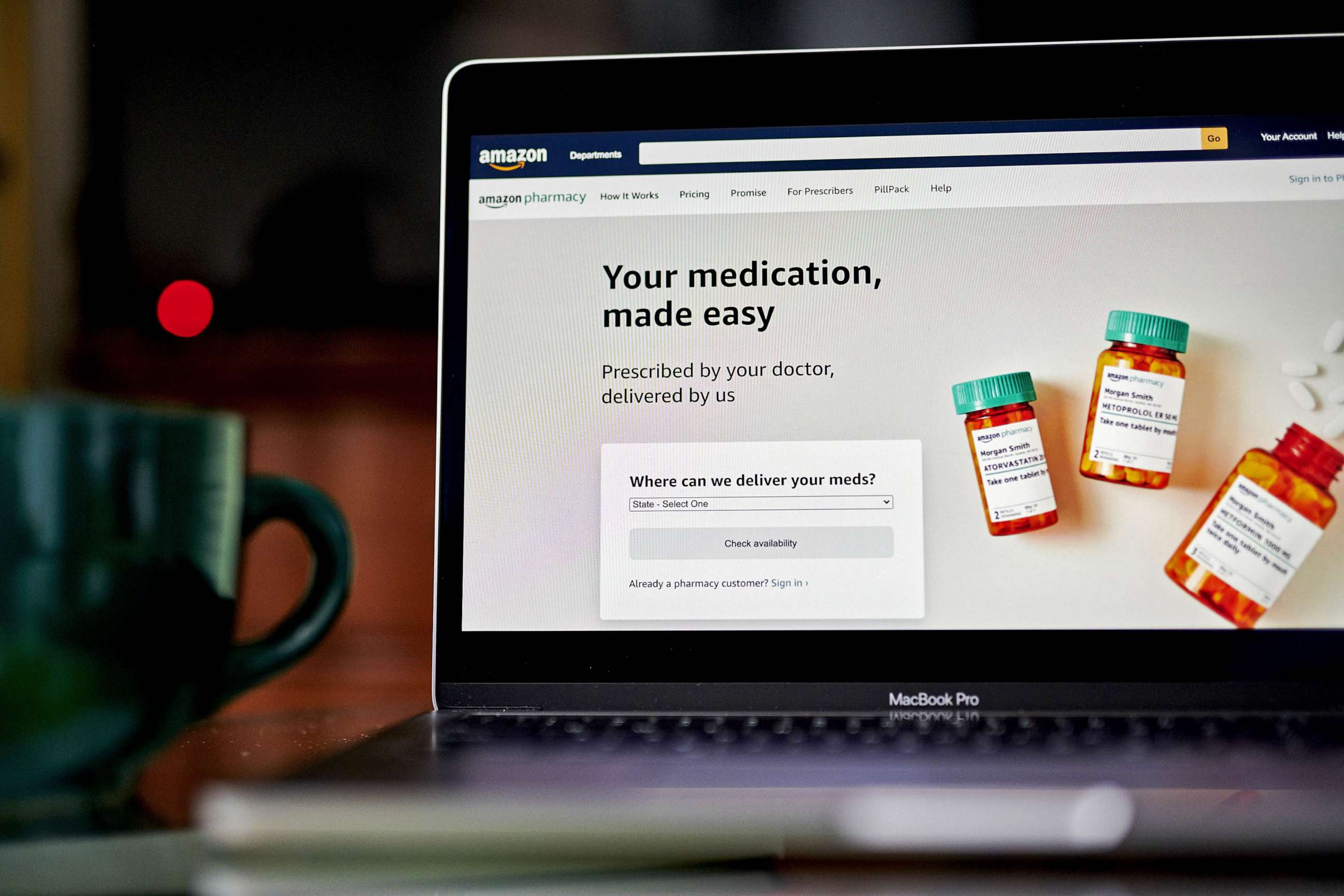 PHOTO: FILE - The Amazon Pharmacy home screen on a laptop computer arranged in the Brooklyn Borough of New York, Nov. 17, 2020.