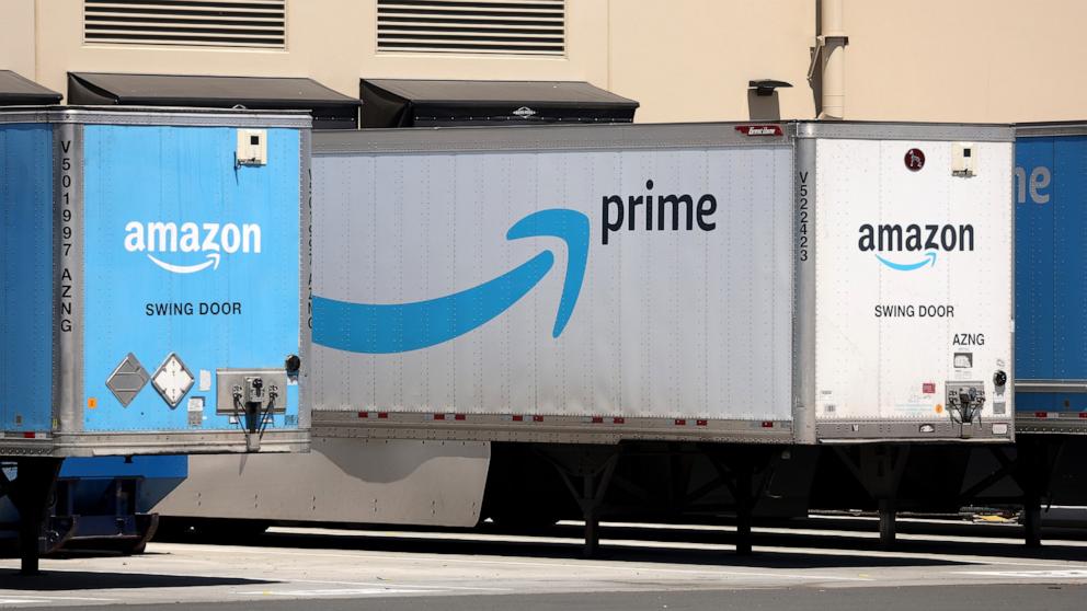 PHOTO: In this June 21, 2023, file photo, the Amazon Prime logo is displayed on the side of an Amazon delivery truck in Richmond, Calif.