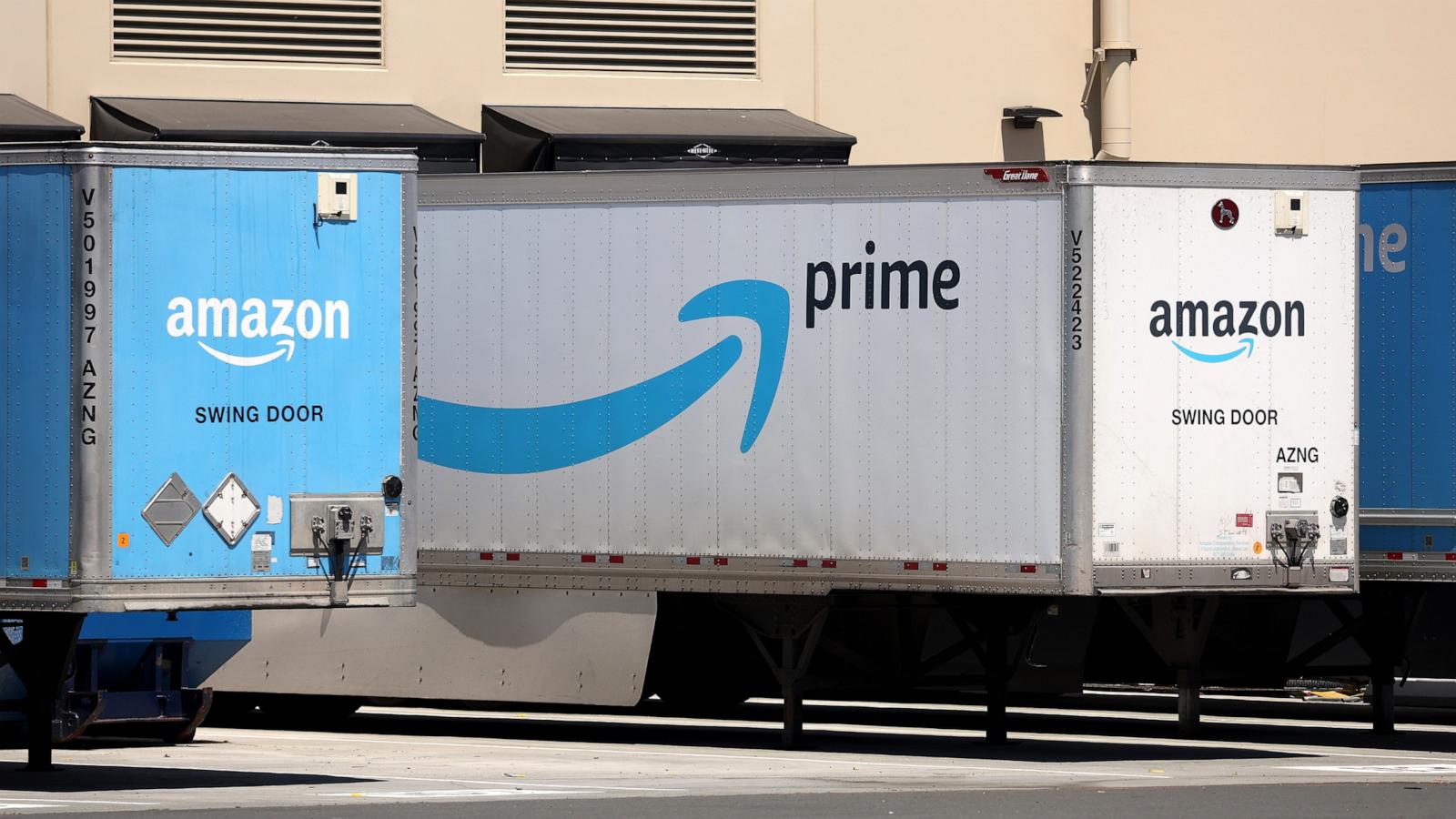 PHOTO: In this June 21, 2023, file photo, the Amazon Prime logo is displayed on the side of an Amazon delivery truck in Richmond, Calif.