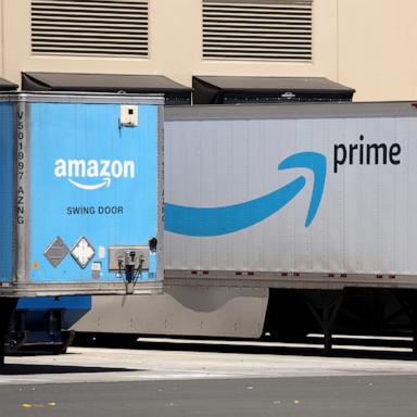PHOTO: In this June 21, 2023, file photo, the Amazon Prime logo is displayed on the side of an Amazon delivery truck in Richmond, Calif.