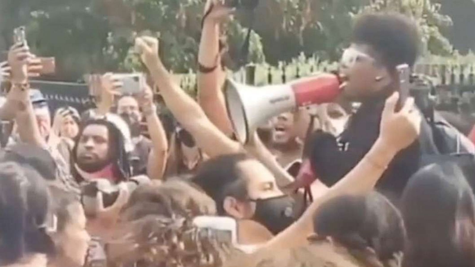 PHOTO: In this screen grab taken from a video posted to Amber Riley's Instagram account, she is shown singing at a protest in Los Angeles.