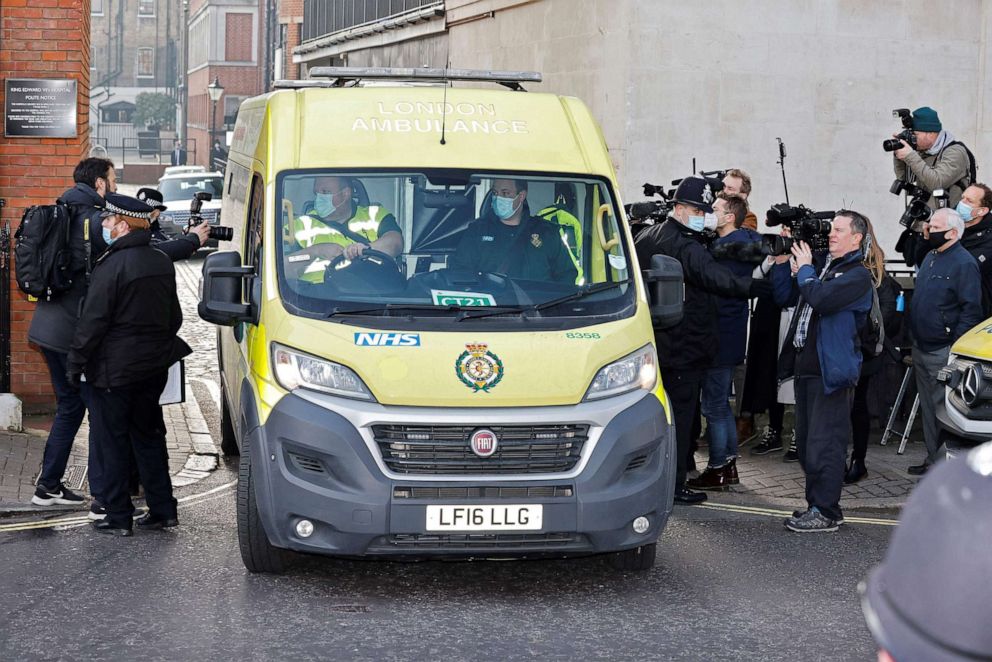 PHOTO: An ambulance leaves from the rear entrance of King Edward VII's Hospital in central London, March 1, 2021.