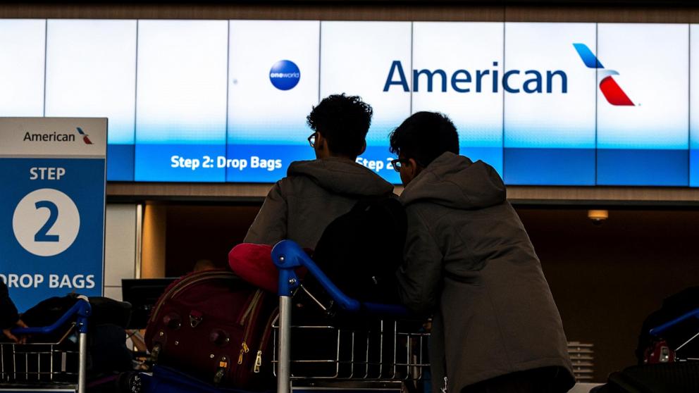 PHOTO: Travelers in the American Airlines check-in area at San Francisco International Airport (SFO) in San Francisco, California, Oct. 21, 2024.