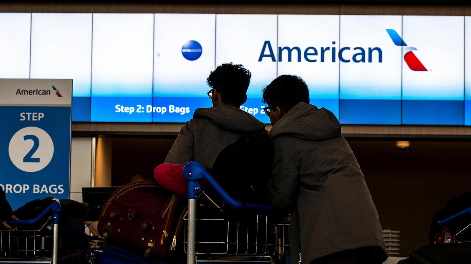 PHOTO: Travelers in the American Airlines check-in area at San Francisco International Airport (SFO) in San Francisco, California, Oct. 21, 2024.