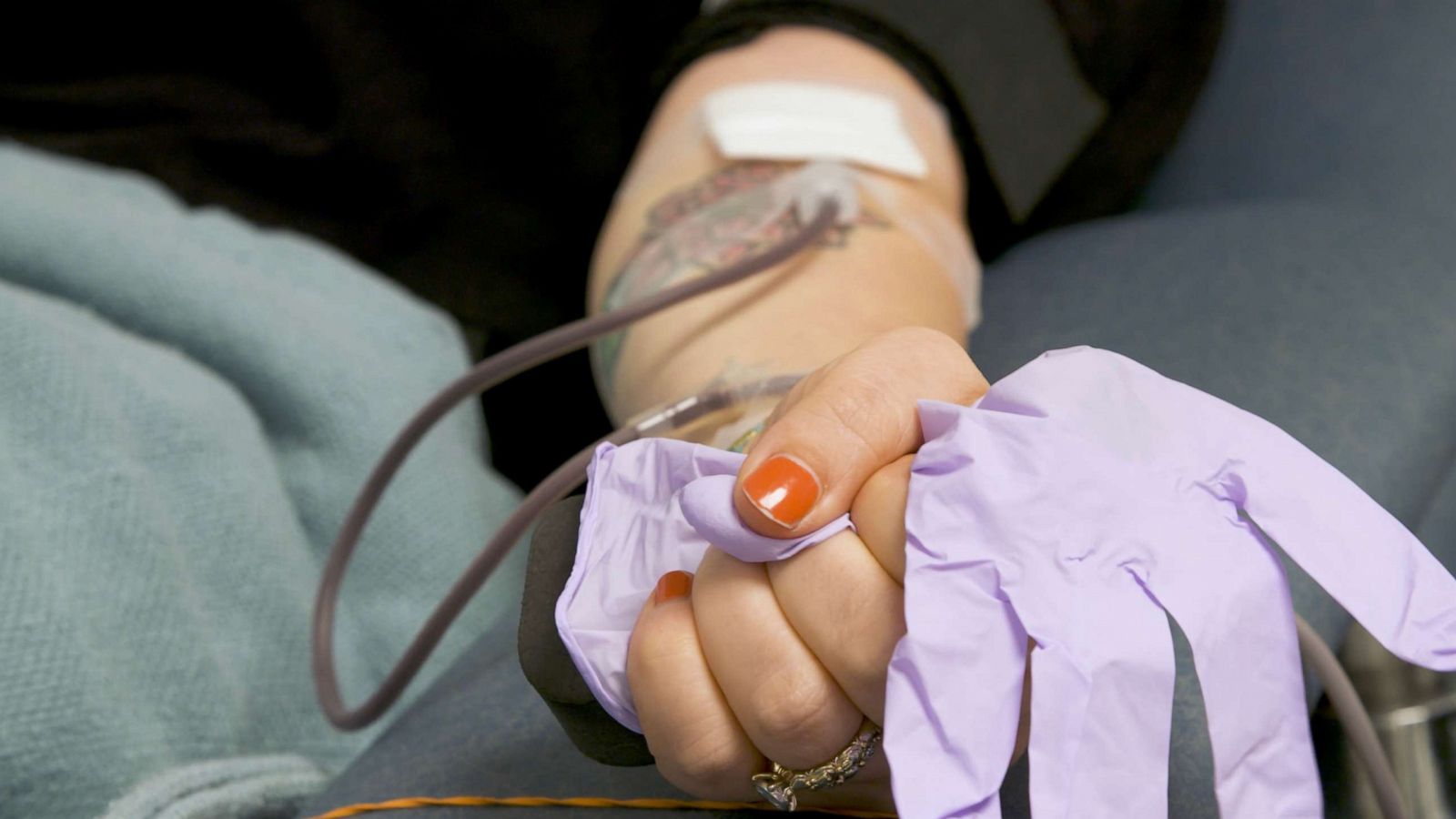 PHOTO: A donor gives blood at the Dr. Charles R. Drew Blood Donation Center in Washington, D.C., in an image made from undated handout video.