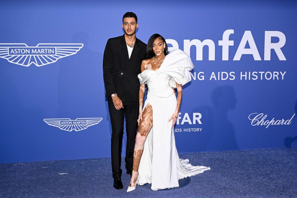 PHOTO: Kyle Kuzma and Winnie Harlow attend the amfAR Cannes Gala 2023 Sponsored by Aston Martin at Hotel du Cap-Eden-Roc, May 25, 2023, in Cap d'Antibes, France.