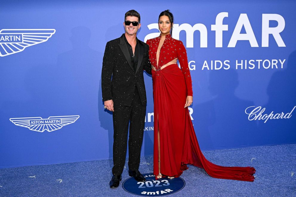 PHOTO: Robin Thicke and April Love Geary attend the amfAR Cannes Gala 2023 Sponsored by Aston Martin, May 25, 2023, in Cap d'Antibes, France.