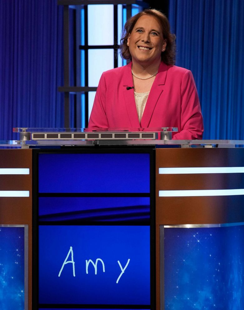 PHOTO: Contestant Amy Schneider pictured on the set of "Jeopardy!" in an undated photo.